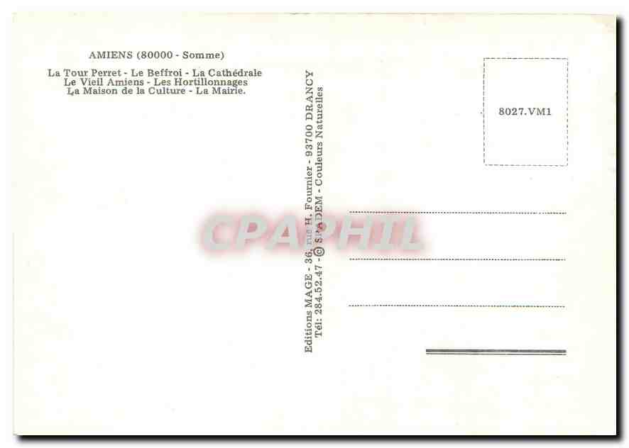 CPM Amiens Somme La Tour Perret Le Beffroi La Cathedrale Le Vieil Amiens Les Hortillonnages La Maiso — Rückseite