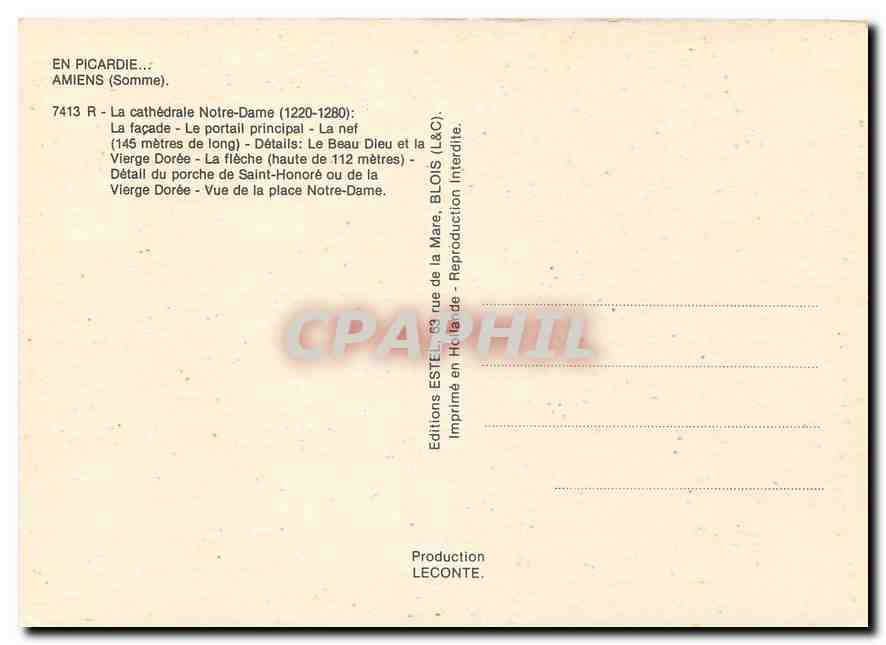 CPM En Picardie Amiens Somme La Cathedrale Notre Dame La facade le portail principal la nef  — Back