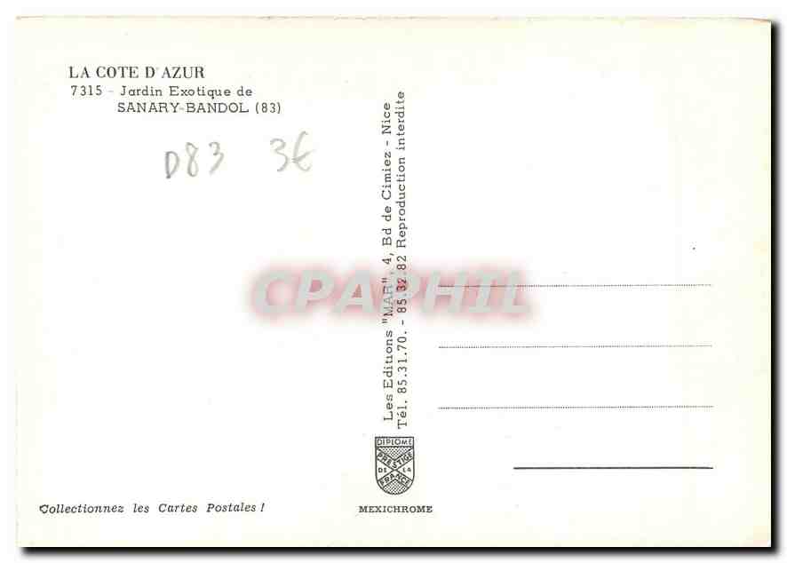 CPM La Cote d'Azur Jardin Exotique de Sanary Bandol  — Verso