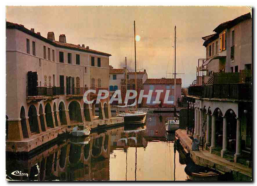 CPM Port Grimaud Var Cite lacustre realisee Etige Coucher de soleil 