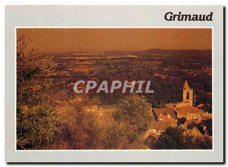 CPM Grimaud Var Coucher de soleil au loin Port Grimald Saint Tropez 