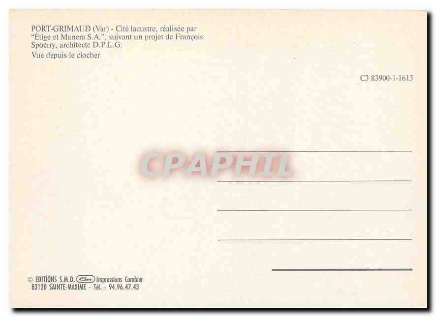 CPM Port Grimaud Var Cite lacustre realisee Etige et Manera S A  — Rückseite