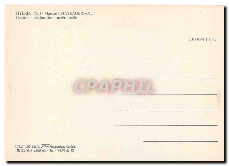 CPM Hyeres Var Maison Chateaubriand Centre de reeducation fonctionnelle  — Verso