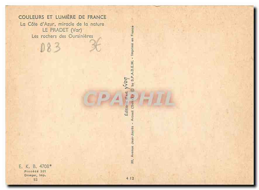 CPM Couleurs et Lumiere de France La Cote d'Azur miracle de la nature Le Pradet Var Les rochers des  — Rückseite