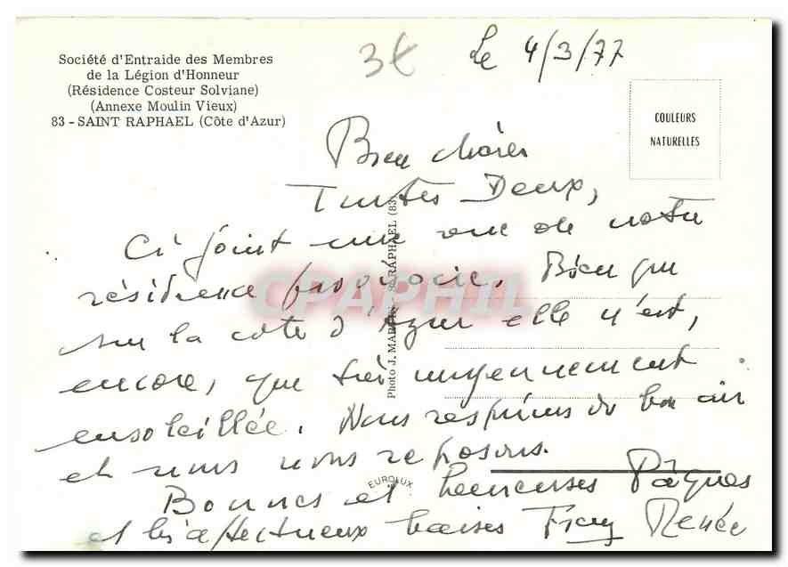 CPM Societe d'Entraide des Membres de la Legion d'Honneur Residence Costeur Solvane Annexe Moulin Vi — Rückseite