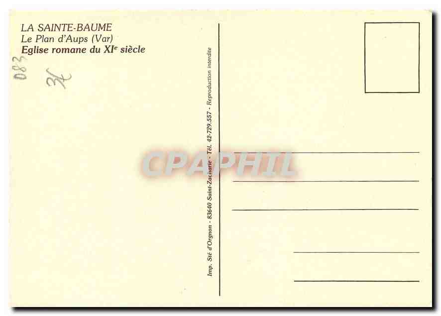 CPM La Sainte Baume le plan d'Aups Var Eglise romane du XI siecle  — Verso