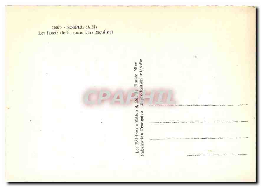 CPM Sospel A M les lacets de la route vers Moulinet  — Rückseite