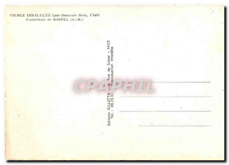 CPM Vierge Immaculee Cathedrale de Sospel A M  — Rückseite