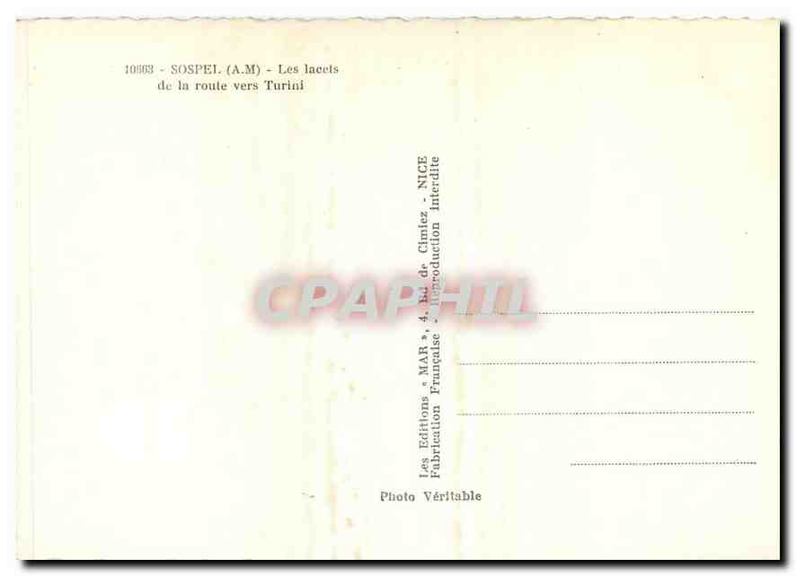 CPM Sospel S M Les lacets de la route vers Turini  — Rückseite