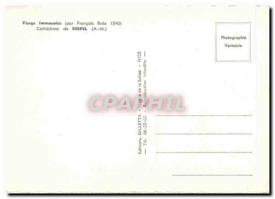 CPM Vierge Immaculee Cathedrale de Sospel A M  — Rückseite