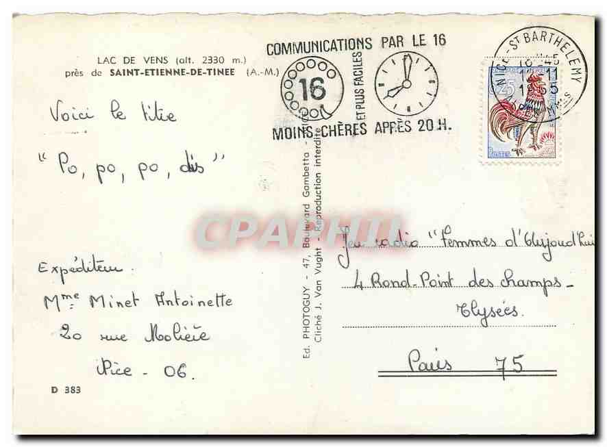CPM Lac de vens pres de St Etienne de Tinee Alp Mar A m  — Rückseite