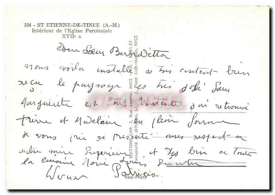 CPM St Etienne de Tinee Alp Mar A M Interieur de l'Eglise Paroissiale  — Rückseite