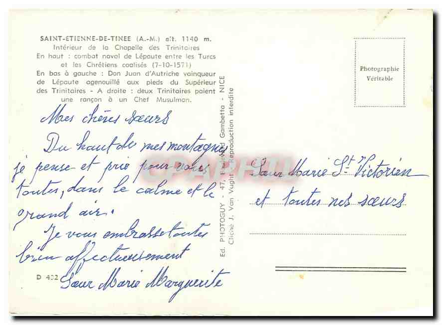 CPM St Etienne de Tinee Alp Mar A M Interieur de la Chapelle des Trinitaires  — Rückseite