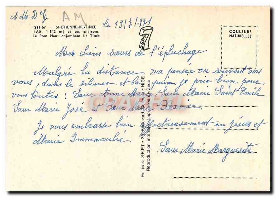 CPM St Etienne de Tinee Alp Mar et ses ebvirons Le Pont Haut enjambant La Tinee  — Rückseite
