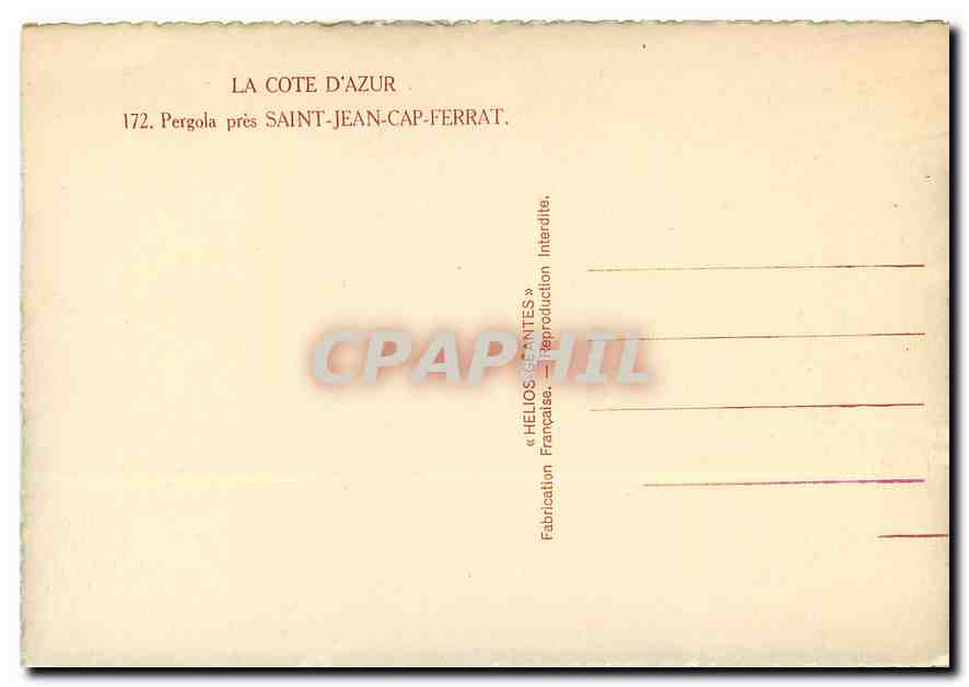 CPM La cote d'Azur Pergola pres Saint Jean Cap Ferrat  — Rückseite