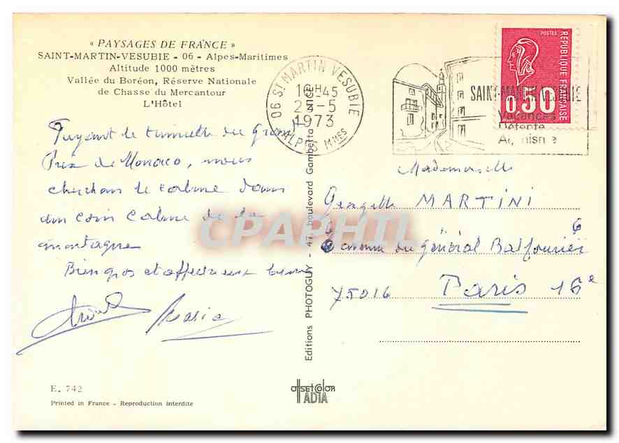 CPM Paysages de France Saint Martin Vesubie Alpes Maritimes Vallee du Boreon Reserve Nationale  — Rückseite