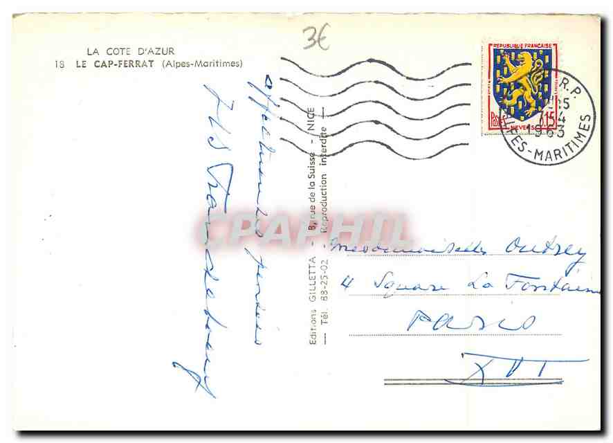 CPM La Cote d'Azur Le Cap Ferrat Alpes Maritimes  — Rückseite