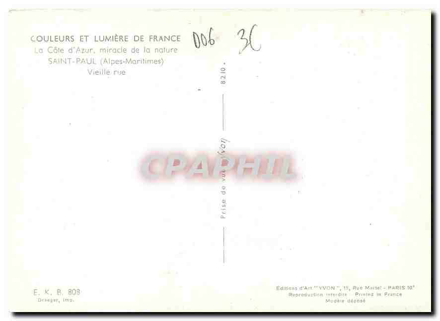 CPM Couleurs et Lumiere de France La Cote d'Azur miracle de la nature Saint Paul Alpes Maritimes Vie — Rückseite