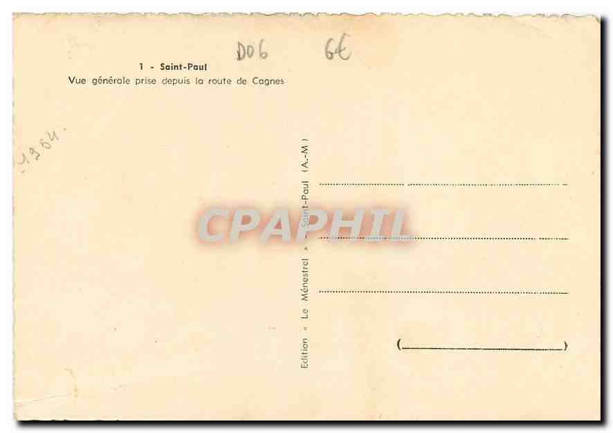 CPM Saint Paul Vue generale prise de puis la route de Cagnes  — Rückseite