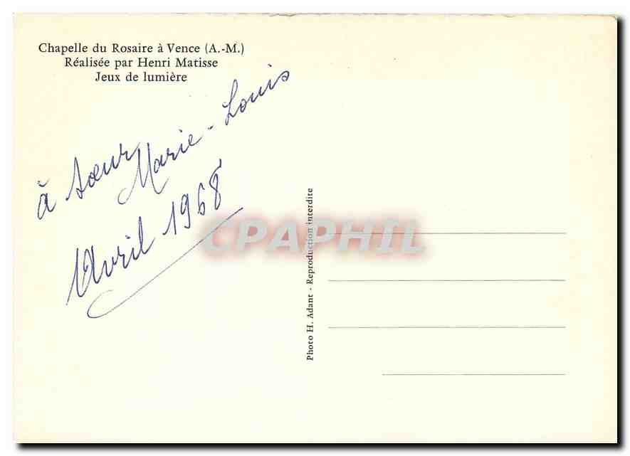CPM Chapelle du Rosaire a Vence A M Realisee par Henri Matisse Jeux de lumiere  — Rückseite