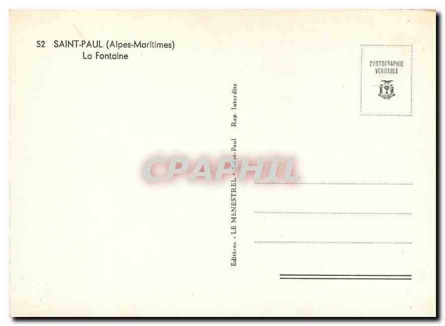 CPM Saint Paul Alpes Maritimes La Fontaine  — Rückseite