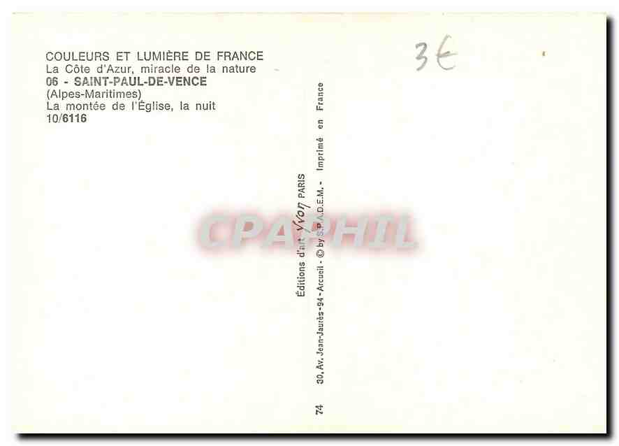 CPM Couleurs et Lumiere de France La Cote d'Azur miracle de la nature Saint Paul de Vence Alpes Mari — Rückseite