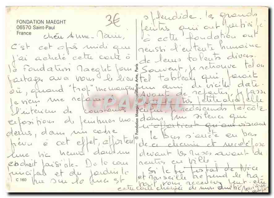 CPM Fondation Maeght Saint Paul France  — Verso