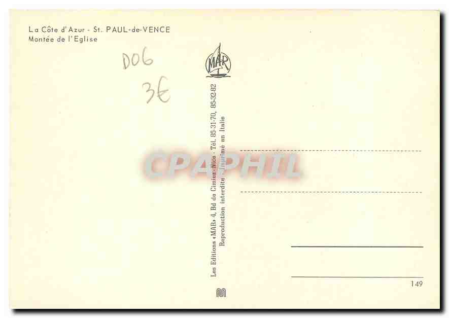 CPM La Cote d'Azur St Paul de Vence Montee de l'Eglise  — Rückseite