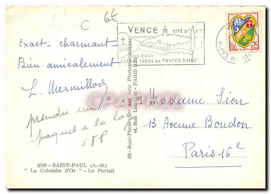 CPM Saint Paul A M La Colombe d'Or Le Portail  — Rückseite