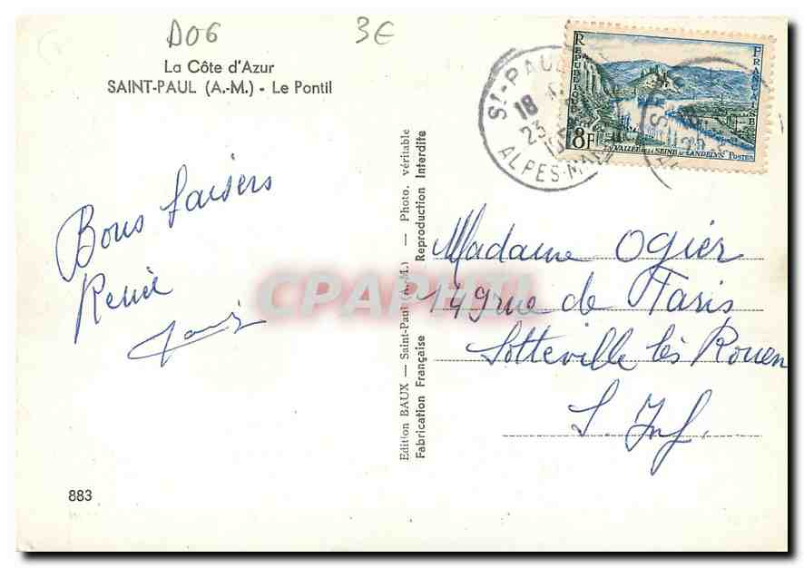 CPM La Cote d'Azur Saint Paul A M Le Pontil  — Verso