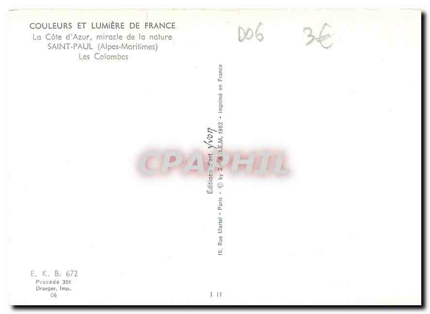 CPM Couleurs et Lumiere de France La Cote d'Azur miracle de la nature Saint Paul Alpes Maritimes Les — Rückseite