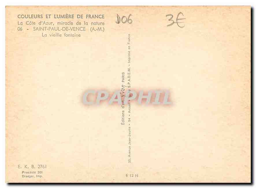 CPM Couleurs et Lumiere de France La Cote d'Azur miracle de la nature Saint Paul A M La vieille font — Rückseite