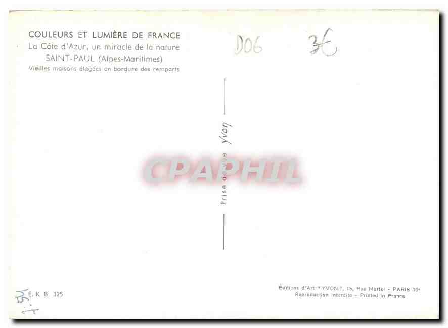 CPM Couleurs et Lumiere de France La Cote d'Azur miracle de la nature Saint Paul Alpes Maritimes Vie — Rückseite