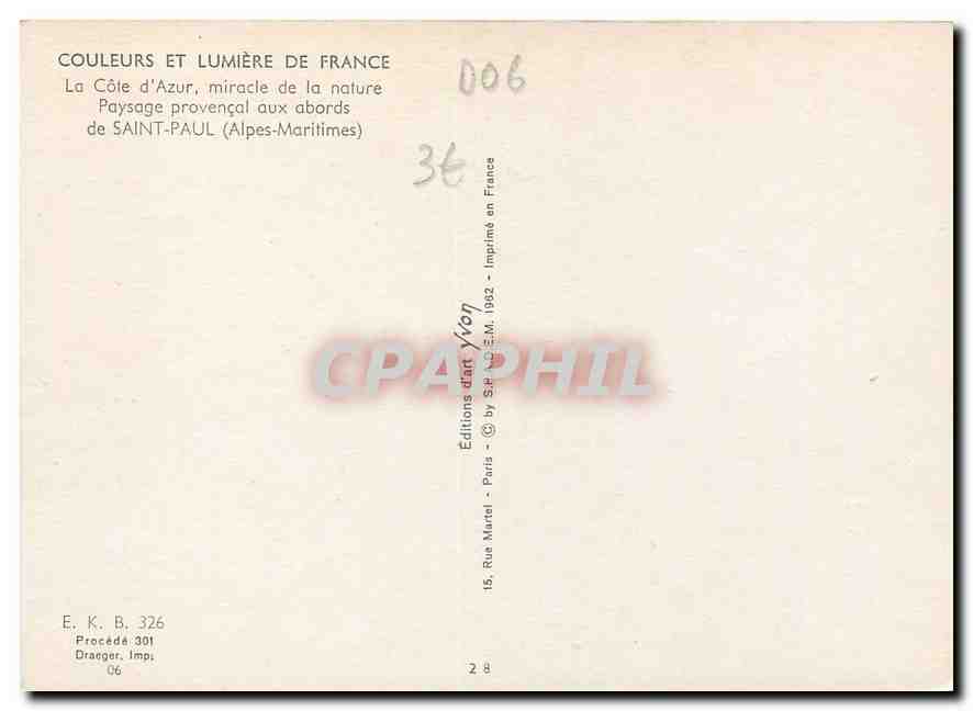 CPM Couleurs et Lumiere de France La Cote d'Azur miracle de la nature Paysage provencal aux abords d — Rückseite