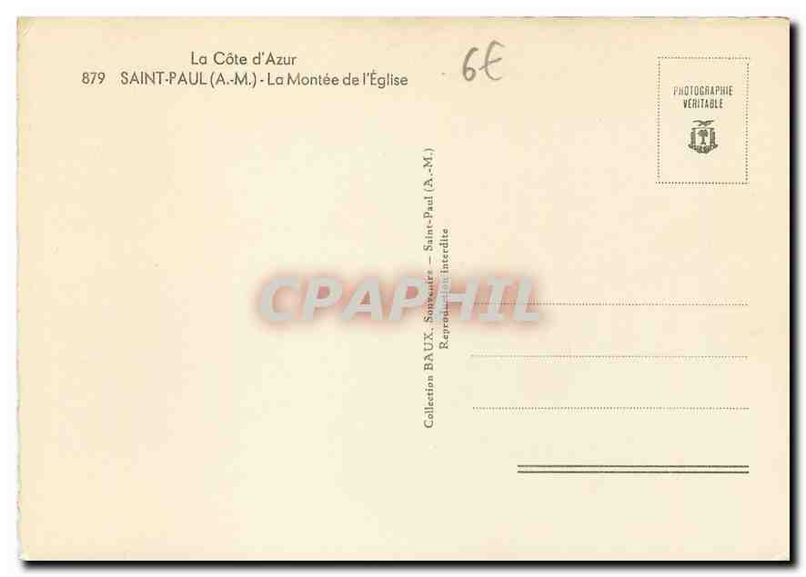 CPM La Cote d'Azur Saint Paul A M La Montee de l'Eglise  — Rückseite