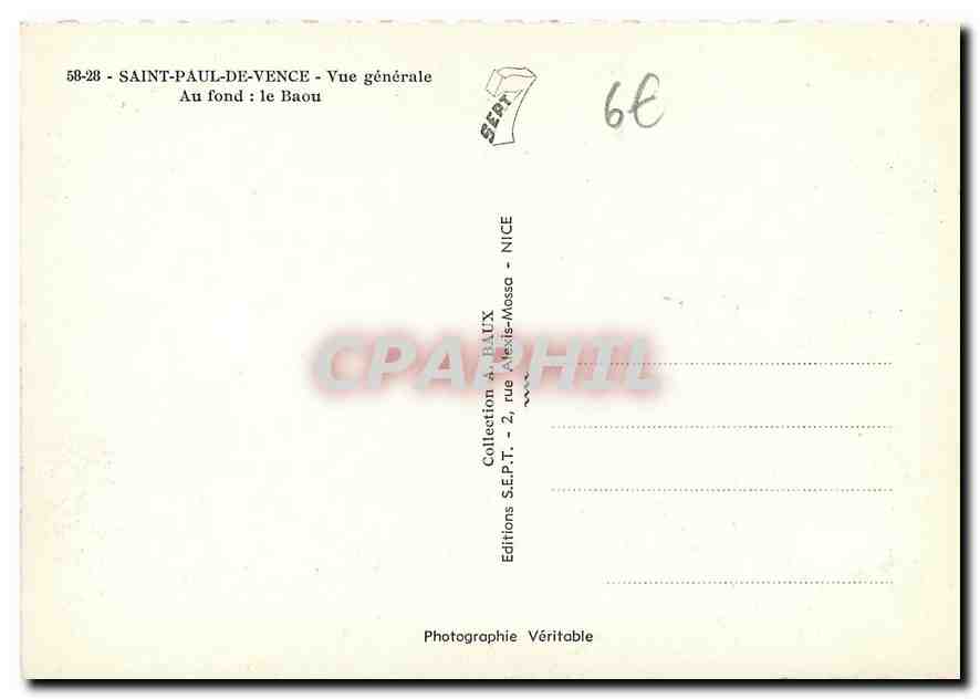 CPM Saint Paul de Vence Vue generale au fond le Baou  — Rückseite