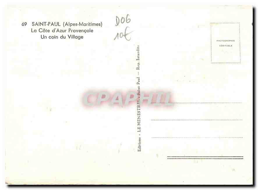 CPM Saint Paul Alpes Maritimes La Cote d'Azur Provencale Un coin du Village  — Rückseite