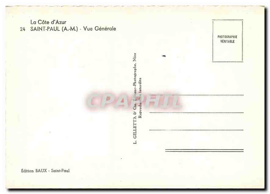 CPA La Cote d'Azur Saint Paul A M Vue generale  — Rückseite
