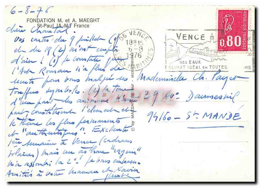 CPA Fondation M et A Maeght St Paul France  — Rückseite