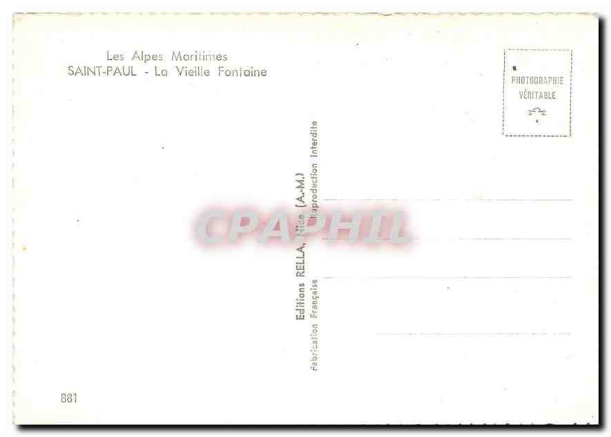 CPA Les Alpes Maritimes Saint Paul La Vieille Fontaine  — Rückseite