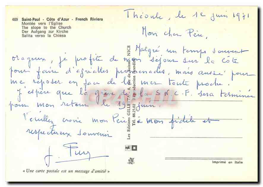 CPA Saint Paul Cote d'Azur Montee vers l'Eglise  — Verso
