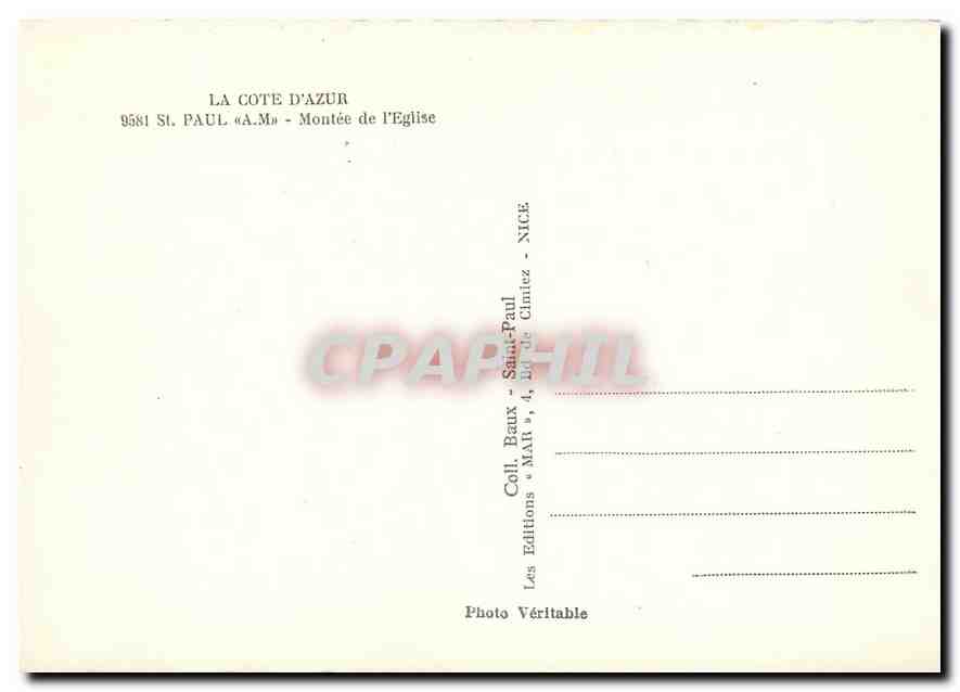 CPA La Cote d'Azur St Paul A M Montee de l'Eglise  — Rückseite
