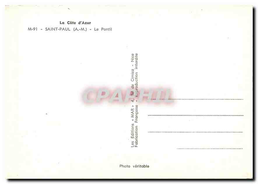 CPA La Cote d'Azur Saint Paul A M Le Pontil  — Rückseite
