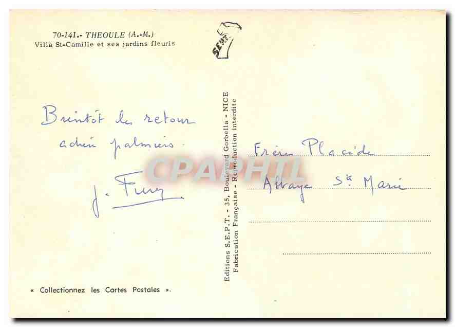 CPA Theoule A M Villa St Camille et ses jardins fleuris  — Rückseite