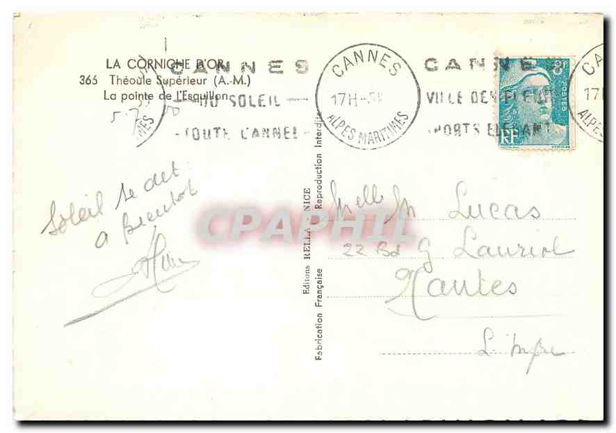 CPA La Corniche d'Or Theoule Superieur A M La pointe de l'Esquillon  — Rückseite
