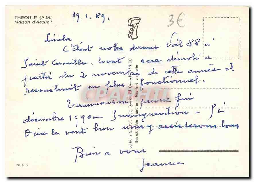 CPA Theoule A M Maison d'Accueil  — Rückseite