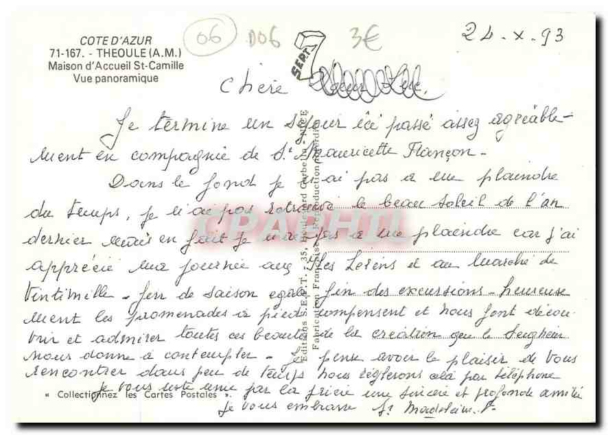 CPA Cote d'Azur Theoule A M Maison d'Accueil St Camille Vue panoramique  — Rückseite