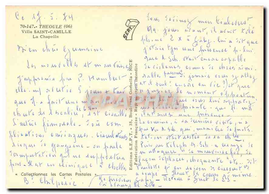 CPA Theoule Villa Saint Camille La Chapelle  — Rückseite