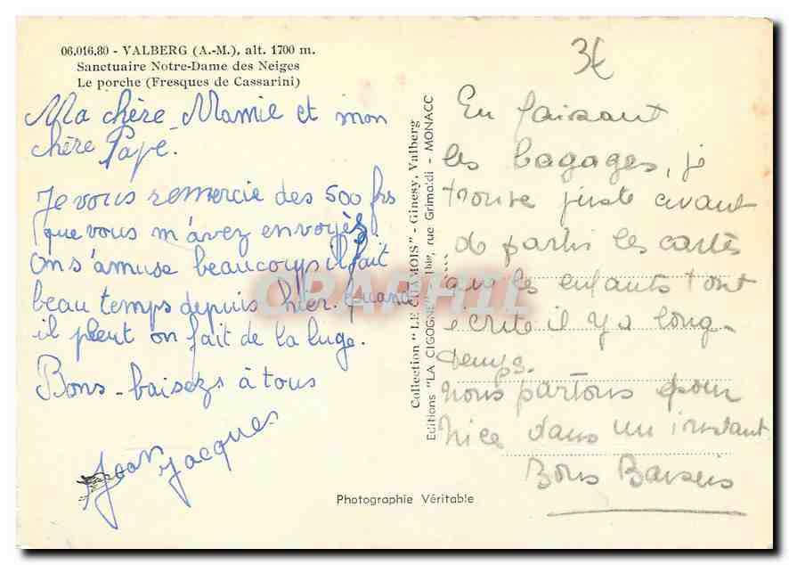 CPA Valberg Sanctuaire de Notre Dame des Neiges Le porche Fresques de Cassarini  — Verso