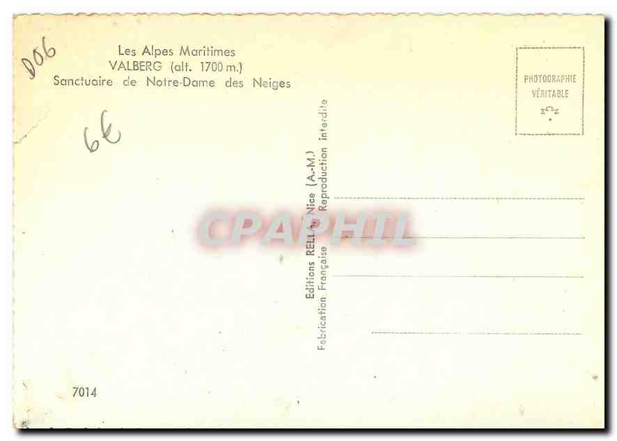 Sanctuaire de Notre-Dame des Neiges — Valberg (alt. 1700 m.) — Éditions RELL (A-M.) — Achterkant